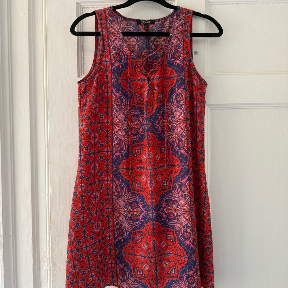 Talbots Red and Blue Patterned Mini Dress